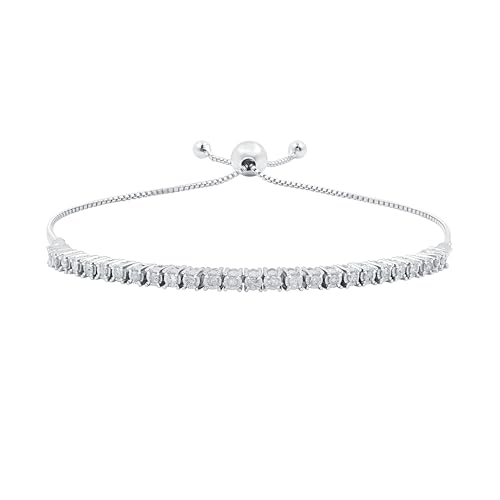 GILDED 1/2 CTtw Natural Diamond Bolo Bracelets for Women | Sterling Silver Bracelet | Fine Jewelry for Her | Timeless Design | Gift Box Included