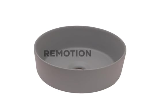 Image of REMOTION Round Countertop Wash Basin For Bathroom | Tabletop Ceramic Bathroom Sink | Wash Basin Over Counter | Wash Basin For Living Room, Resturent (12.5 x 12.5 x 5 Inch) (Matte Grey)