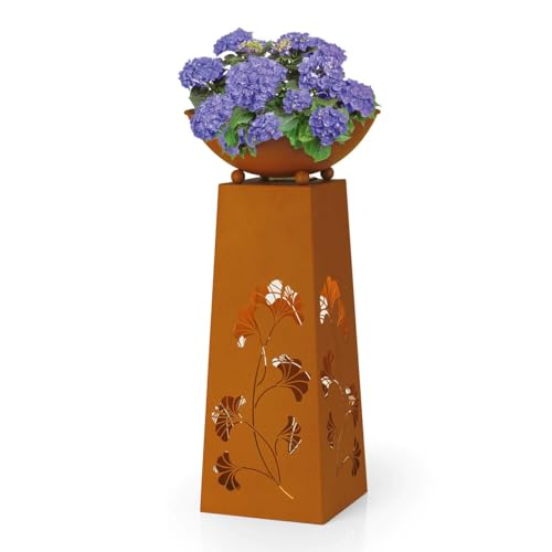 Hoberg LED Pflanzsäule Ginkgoblätter-Design in Rost-Optik | Abnehmbare...