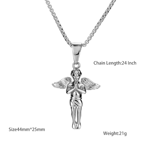 Stainless Steel Guardian Angel Pendant Necklace for Women Men 18K Gold Plated Angel Baby Hip Hop Necklace Jewelry Gift with 24 Inch Chain3