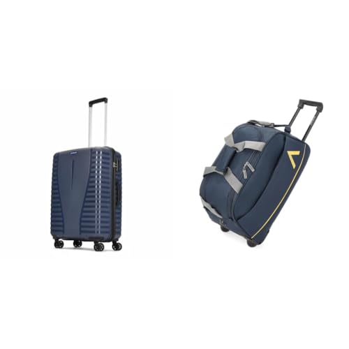 Image of Aristocrat Airpro Medium Size (Check-in) Hard Case Trolley Bag, 8 Wheels, Polypropylene Case + Cadet Polyester 52 cms Blue Travel Duffle (Cadet)