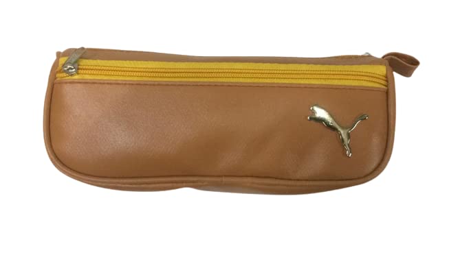 Marshal Industries | Puma Designed Plain Pen Case, Soft Fabric Type, Pen Pouch Box, Pencil Case with Zipper for Students (Brown, Pack of 4)