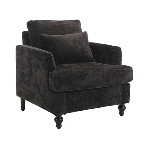 Kakotito Luxury Armchair with Wood Frame and Brown Legs, Modern Accent Chair for Living Room and Bedroom (Black, Single Chair) Cover
