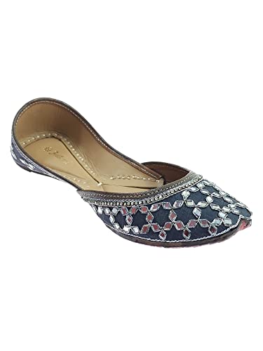 Image of Fulkari Women's Mirror Genuine Soft Leather Juttis | Bite and Pinch Free Jutis | Ladies Punjabi Jutti | Wedding Flat Stylish Mojari | Phulkari Ethnic Flats For Girls |