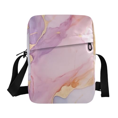 Crossbody Bag Pink Purple Gold Marble Messenger Bag for Women Men Purse Shoulder Bag Satchel Bag with Adjustable Strap 214B3667