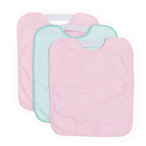 Ti TIN Pack 3 Baberos Impermeables para Bebé con Goma – Rizo de Algodón y Poliéster 320 g/m² – Color Rosa – Forro Vinilo Suaves y Absorbentes – 31x38 cm – Aptos para Secadora Ideales Guardería