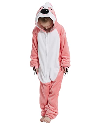 Abenca Sloth Onesie Kids Animal Costume Girls Pajamas One Piece Plush Sleepwear Cosplay Halloween Christmas.pink.130 #TOP2