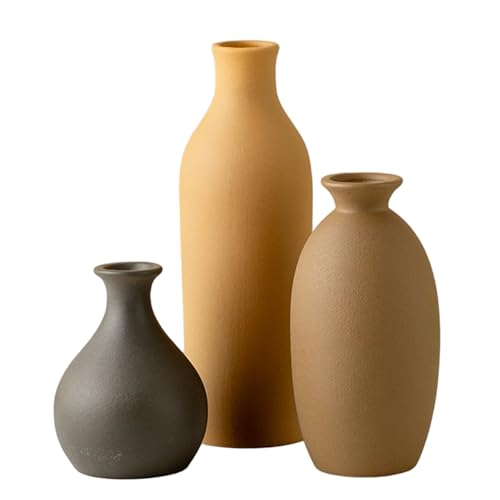 Lot de 3 vases en céramique rustique pour décoration de table