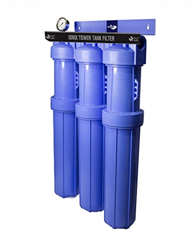 Image of IONIX TDS Tower Tank Filteration System With German Housings | Whole House Water Filter| Saltless Water Softner, Upto 5000 Liters Per Day Capacity, 1 Set, Blue