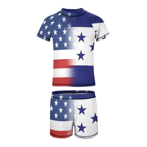 American and Honduras Map FlagChildren's Casual Swimsuit Set - Simple and Versatile7-9Y（120cm）2