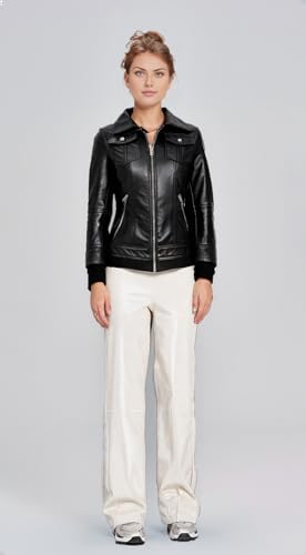 VearFit Women's Sparteens Real Leather Jacket Bomber Removable Hood for Women3
