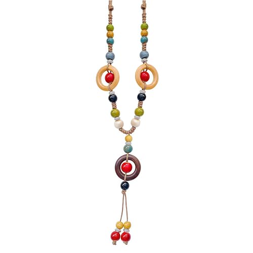 Collier de perles en céramique style bohémien et pendentif papillon coloré pour femme