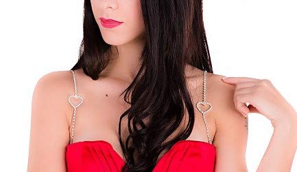 LUOEM Rhinestone Bra Straps Dual-Chain Decorative Bra Straps Bling Crystal Rhinestone Adjustable Removable Fancy Bra Strap Replacement for Bra Tops Dress (Heart)