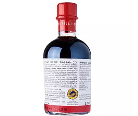 IL TINELLO Vinaigre balsamique de Modena Igp Red Label 250 ml – est recommandé pour les plats spéciaux, avec fraises fraîches, crème glacée ou parmesan.