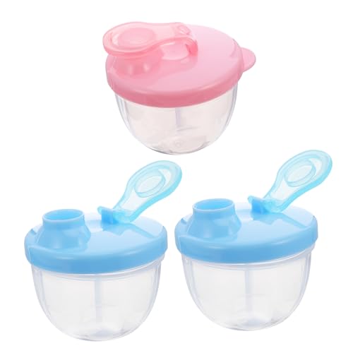 KOMBIUDA Dispensador De Leche En Polvo Para Bebé Organizador De Alimentos Al Aire Libre 3 Compartimentos Set De 3 2 Azules + 1