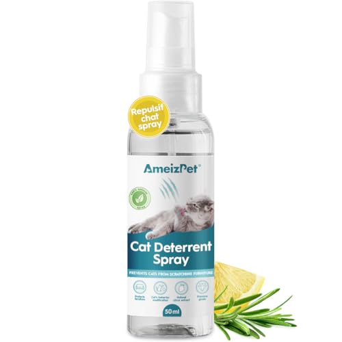 AmeizPet Anti Griffure Chat Spray, Empêche Les Chats De Gratter Les Meubles, Les Tapis, Les Rideaux Et Les Plantes, Usage Intérieur & Extérieur, 50 ML (1.69 Oz)