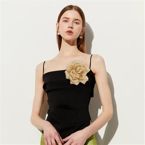 Image of Flash Camellia Flower Brooch Pin for Women Men Elegant Texture Fabric Dahlia Rose Floral Brooches Lapel Pins Dainty Wedding Holiday Party Costume Dress Accessories Jewelry