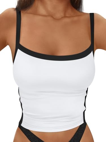 Trendy Queen Women's Double Lined Tank Tops Spaghetti Strap Squar...