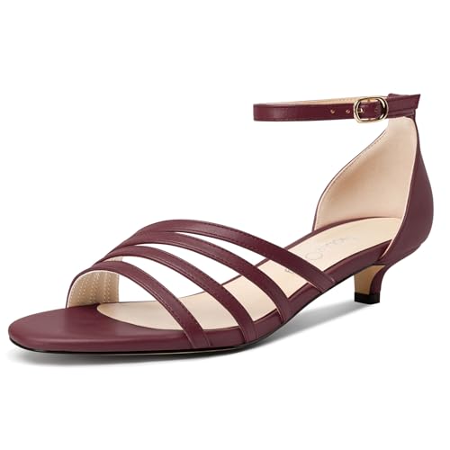 NobleOnly Womens Low Kitten Heel Open Toe Ankle Strap Gladiator Sandals Buckle Dress Office Shoes 1.2 Inches Heels