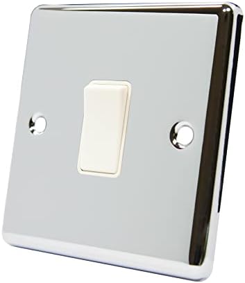 AET CPCINTWH Polished Chrome Classical Intermediate White Insert Plastic Rocker Switch-10 Amp Single 1 Gang Light Switch, 240 V