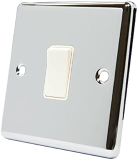 AET CPCINTWH Polished Chrome Classical Intermediate White Insert Plastic Rocker Switch-10 Amp Single 1 Gang Light Switch, 240 V