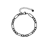 Beydodo Pulsera para hombre de acero inoxidable, plata y negro, pulseras de 6,5 mm, cadena Figaro, pulsera para parejas, pulsera para hombres, personalizable, Acero inoxidable, Sin piedra preciosa