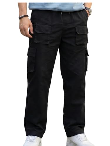 Image of Veirdo Pure Cotton Baggy Fit Regular Length Mid Rise 6 Pocket Cargos for Men (Colors Available: Black, Olive, Grey, Brown & Navy)