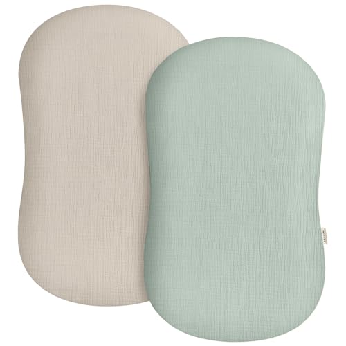 Image of Muslin Baby Lounger Cover 2 Pack, Soft Breathable Newborn Lounger Pillow Cover for Boys Girls Infant (Beige & Sage)