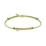 MARLU' Pulsera de acero, verde y dorado, con cuentas doradas y cristal, cordón ajustable