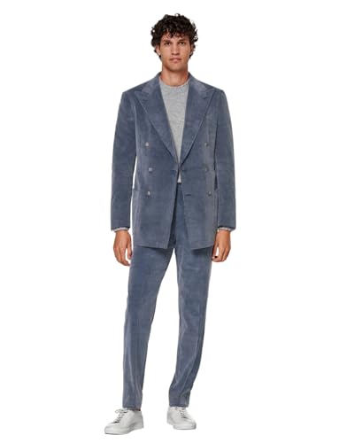 Men's Corduroy Suit Peak Lapel Two Pieces Double Breasted Buttons Jacket and Pants for Casual