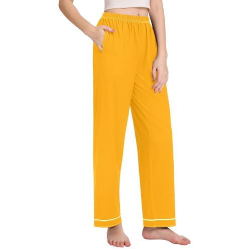 Pantalon de pyjama confortable pour femme bas de nuit orange uni jambes droites