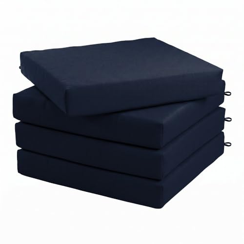California Umbrella Outdoor Replacement Patio Chair Pad Set of 4, 18 x 18 Inch, Premium Outdoor Memory Foam, Fade Resistant, Sunbrella Fabric, Fabric Ties, Navy