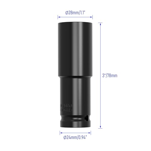 Image of 1 /2 inch Inch Drive by 20mm Deep Impact Socket, Heat-Treated CR-V Steel 3 Inch Length, 6-Point Metric Sizes