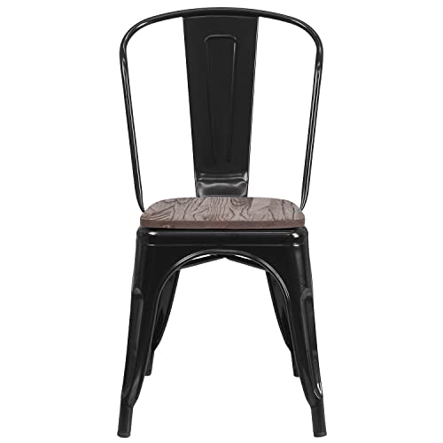 Flash Furniture Perry Metal Stackable Chair with Wood Seat, 1 Pack, Black by Flash Furniture - Image 8