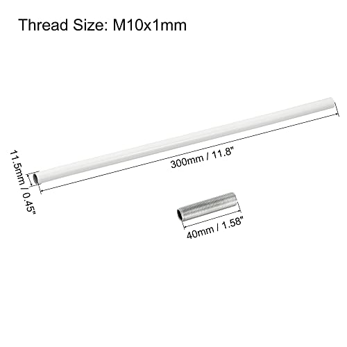 Image of MECCANIXITY Threaded Extension Rod, 11.8 inch Lamp Pipe with Connector Light Fixture Parts for Pendant Light Island Lighting Chandeliers Stems, White 2 Set