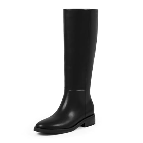 Modatope Knee High Boots Women Round Toe Chunky Low Flat Heel Side Zipper Fall Tall Boots for Women