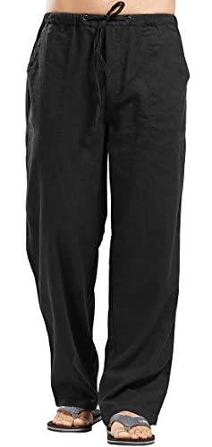 chouyatou Men's Ethnic Stylish Drawstring Elastic Waist Loose Fit Baggy Stripe Linen Harem Beach Pants3