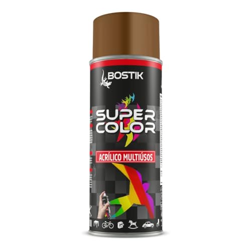 Bostik Super Color, Pintura en Spray Acrílica para Uso Profesional y Doméstico, Multiusos, Secado Rápido, Acabado Brillante, Interior y Exterior, Marrón Gamuza, 400 ml