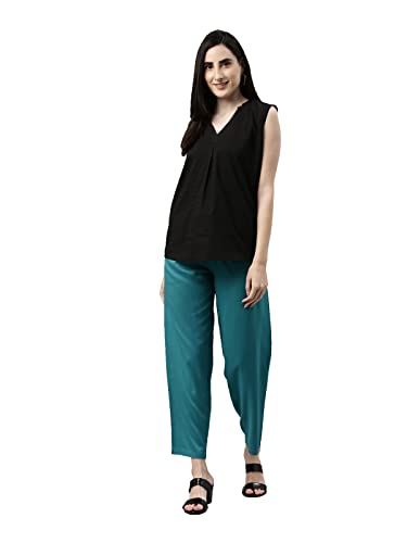 Image of GO COLORS Women Solid Mid Rise Relaxed Fit Viscose Casual Pants