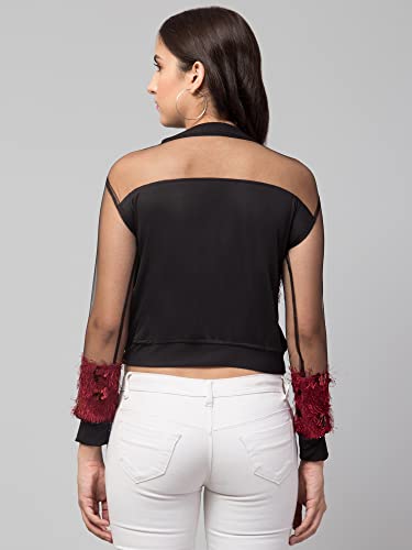 Image of NEOAMBER Women Stylish Sleeveless Sequin Net Western Cami Party Crop Top