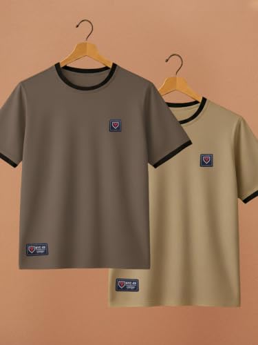 Image of YAZOLE Men's Round Neck Solid T Shirt | Regular Fit Lycra Blend Half Sleeve Tee | Casual Gym Running Walking Sports Office Travel | Stretch Fabric | Comfortable for Everyday use | (S to XXL)