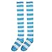 Bestjybt Women Striped Thigh High Socks Over Knee Socks Knee High Costume Stockings Leg Warmers (White+Light Blue)