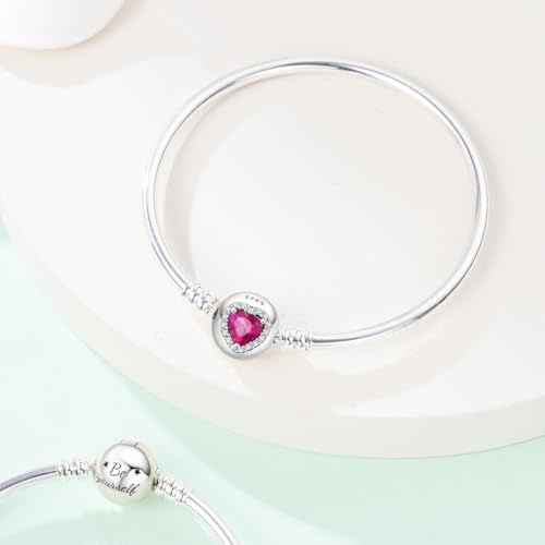 Image of 925 Sterling Silver Snake Chain Bracelets Fit Pandora Charms,Heart Clasp Bracelets Perfect For Any Glamour Gift for Women with 5 A Cubic Zirconia