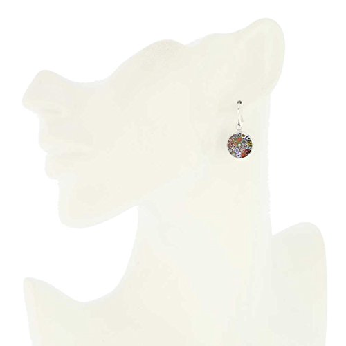 Glass Of Venice Italian Murano Glass Earrings Dangle Round Multicolor Millefiori Flower In Sterling Silver - Murano Glass Earrings For Women4