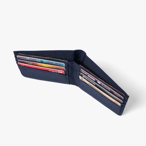 Image of Bellblock Slim Sleeve Canvas Wallet for Men /Women | Minimal Handcrafted Bifold Wallet | with Sim, Mobile Pin & Hidden Extra Card Slots | Navy Blue