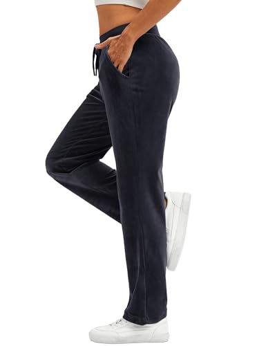 TACVASEN Women's Velour Pants Soft Velvet Sweatpants Warm Straight Leg Lounge Pants with Pockets Casual Athletic4