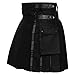 Hybrid Cotton & Tartan Utility Kilts for Men with Leather Straps & Large Cargo Pockets-Scottish Kilts for Men (Black Cotton & Grey Watch Tartan, 56