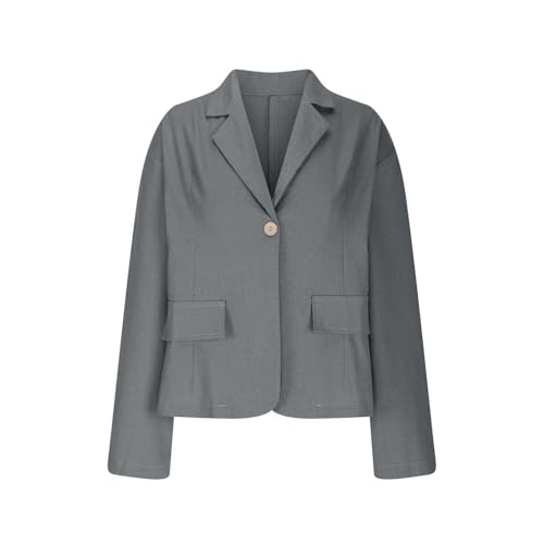 Linen Jackets for Women One Button Long Sleeve Blazers Lightweight Casual Jackets Oversized Blazers Work Outwear3