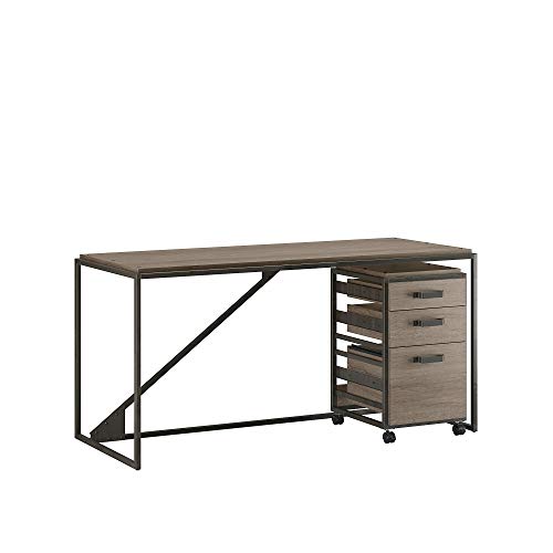 Bush Furniture Refinery 62W Desk with 3 Drawer Mob Ped, Restored Gray