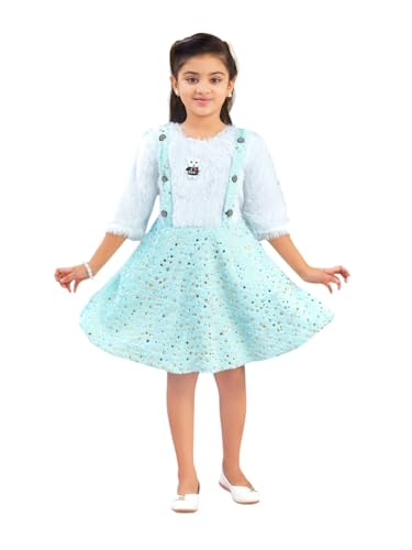 Image of Aarika Girls Turquoise Colour Foil Print Winter Woolen Frock